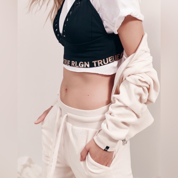 TRUE RELIGION Sweatpants Joggers Velour Athleisure Designer Rhinstone Horseshoe - Picture 5 of 8